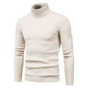 Hemlock Beige Mens Sweaters Solid Color Casual Pullover, Autumn and Winter Men's Turtleneck Sweater Loose Version Slim Pullover Bottom